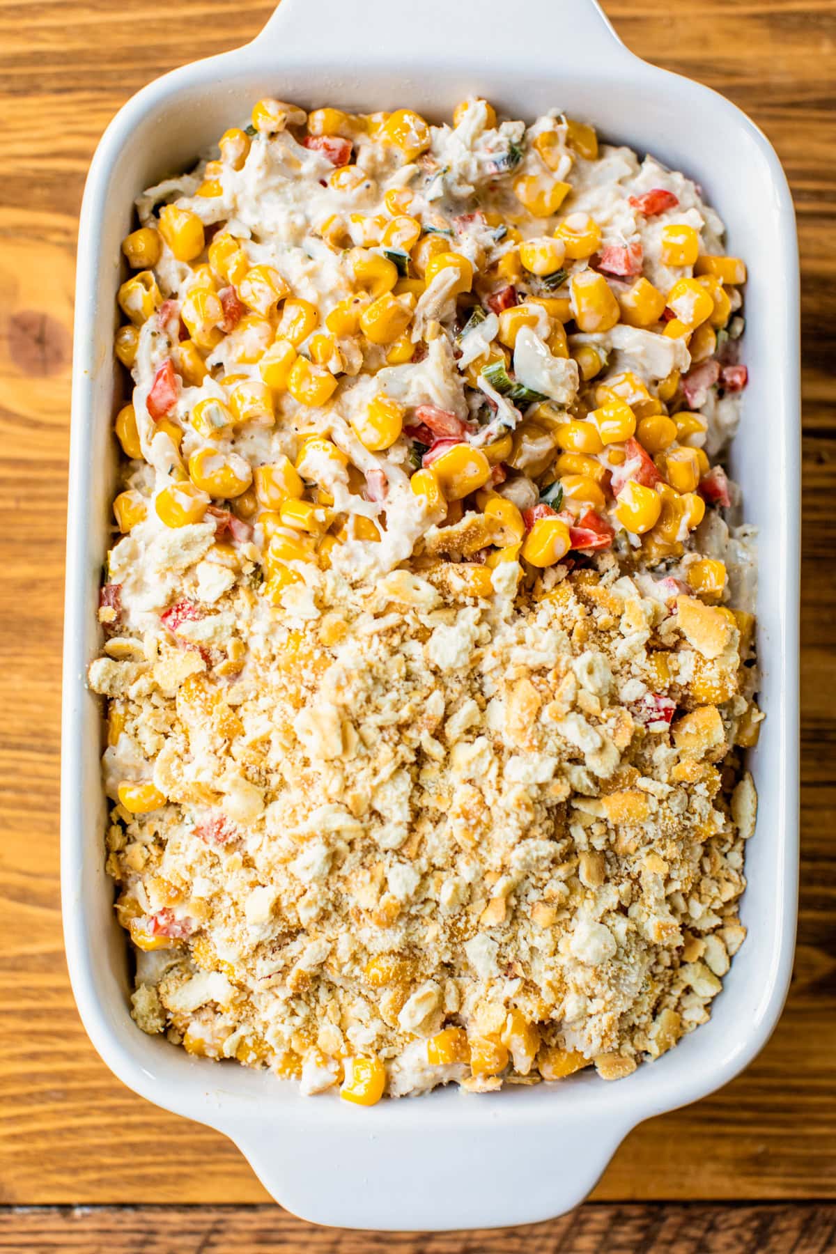 Crab Dip with corn ready to bake.