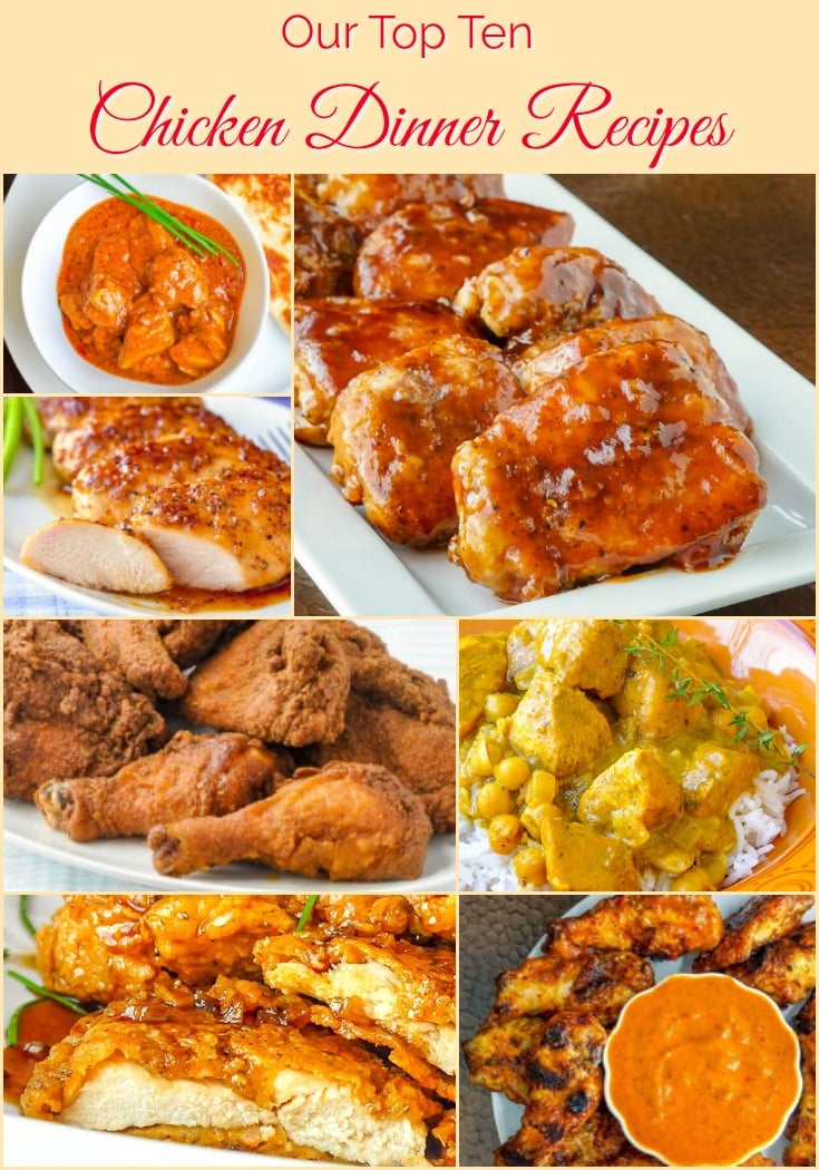 Top Ten Chicken Dinner Recipes collage with title text for Pinterest