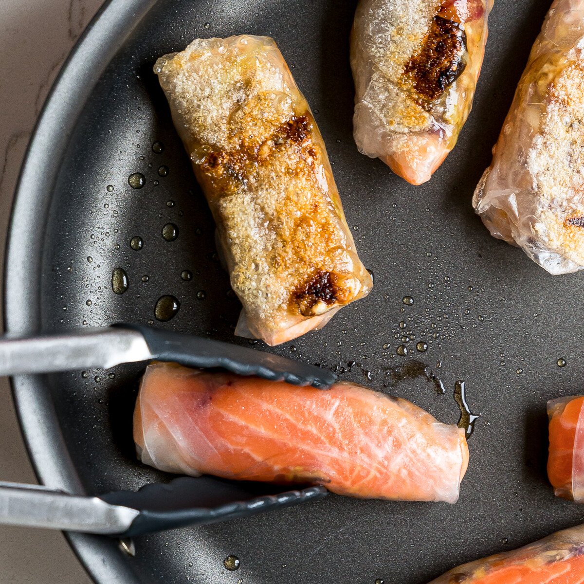 Searing Salmon Spring Rolls