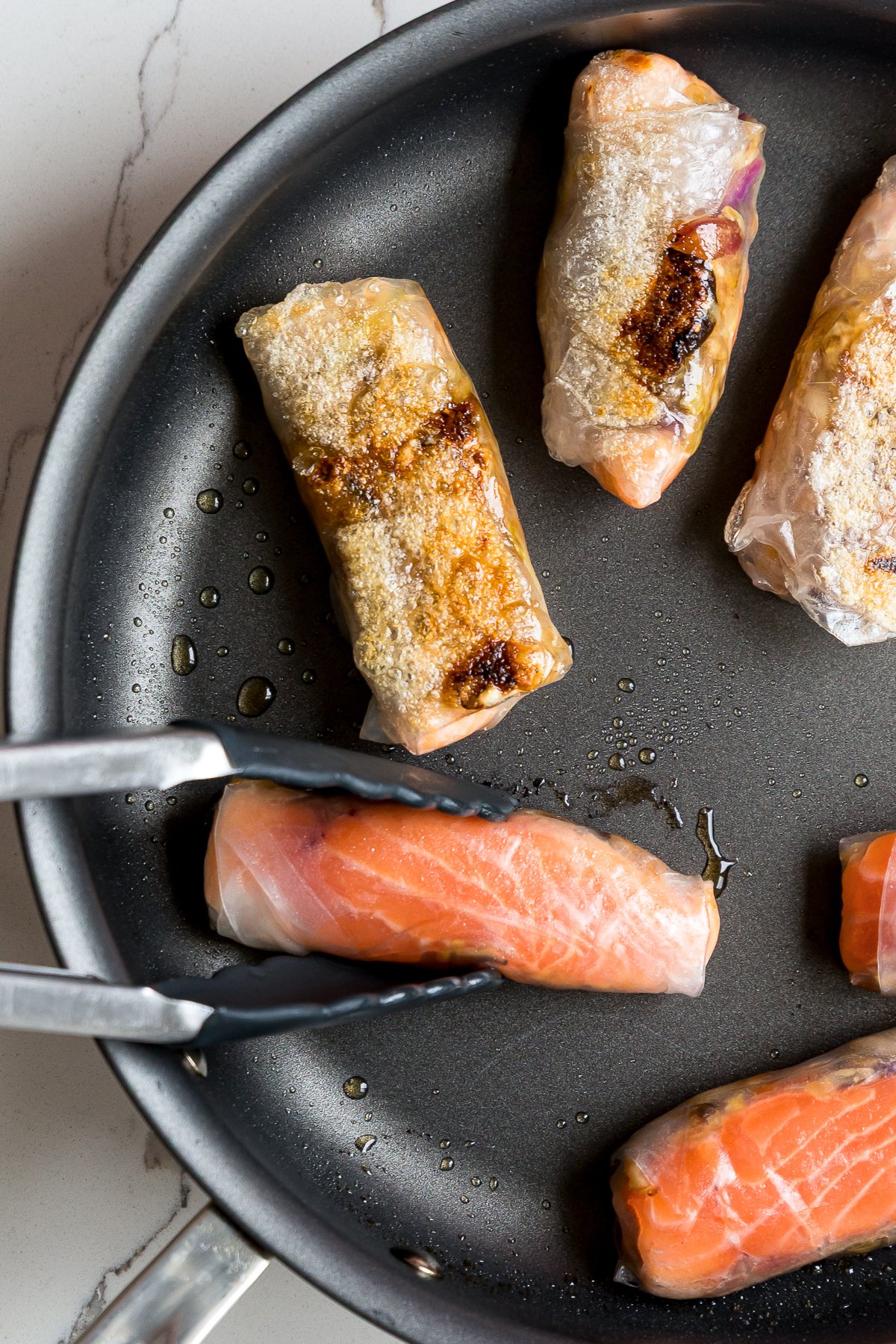 Searing Salmon Spring Rolls