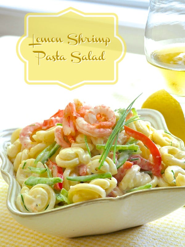 Lemon Shrimp Pasta Salad using a low fat yogurt based dressing.