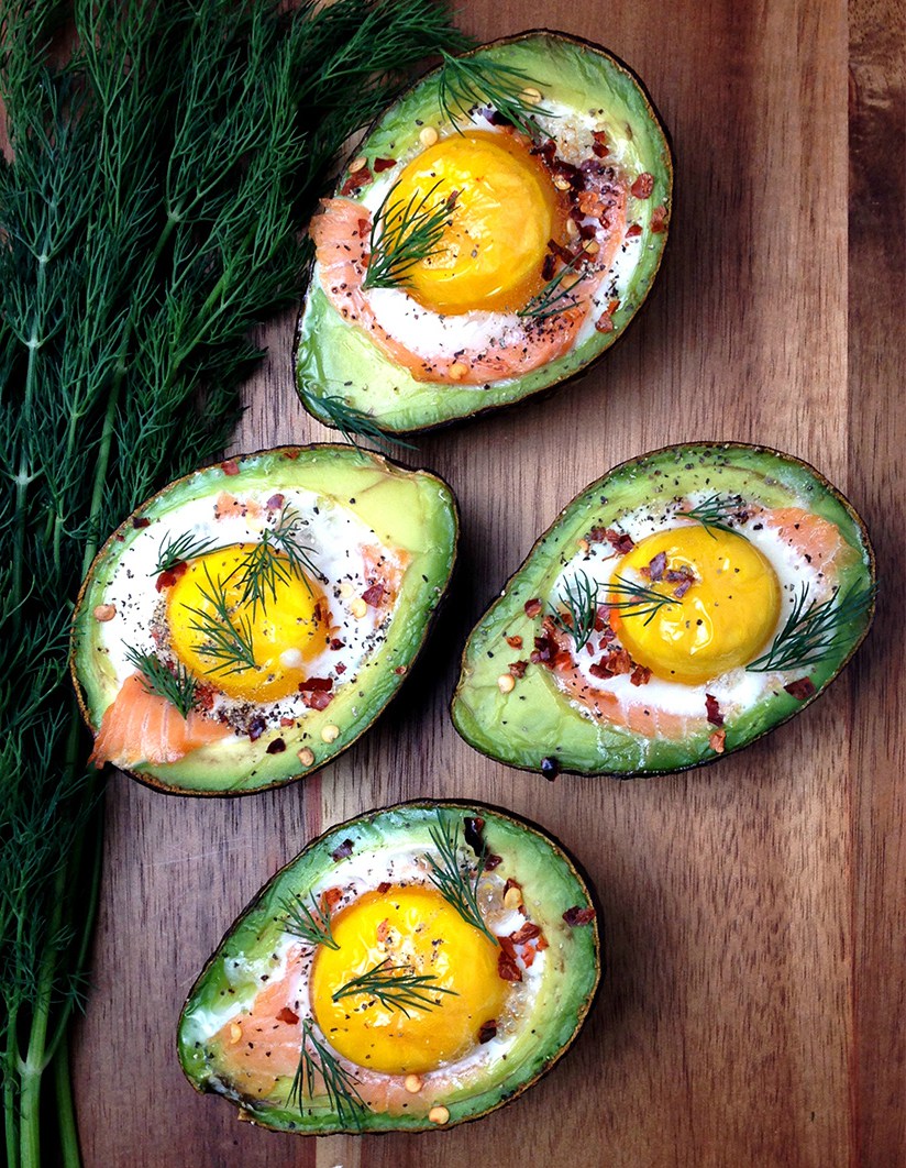 Avocados stuffed with egg and salmon