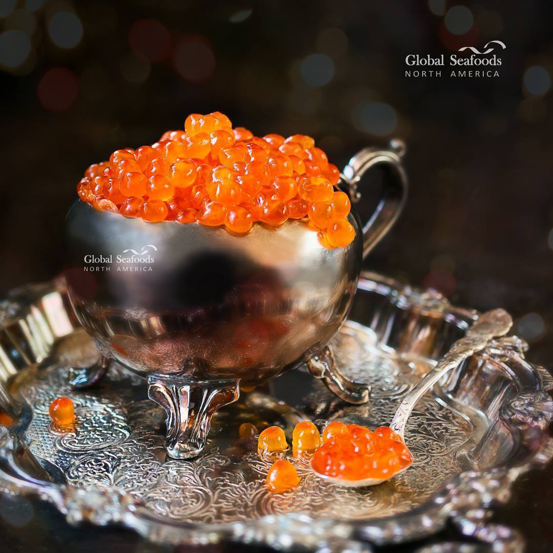 Wild salmon roe (ikura) with translucent orange-red eggs