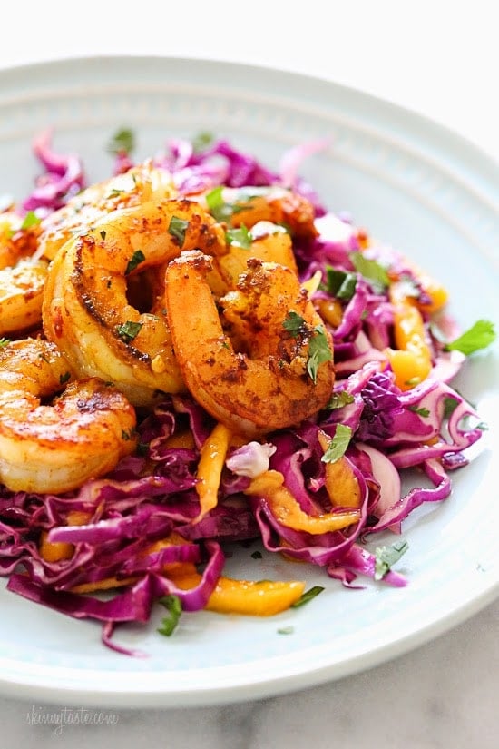 Turmeric-Garlic Shrimp with Cabbage-Mango Slaw Turmeric-Garlic Shrimp with Cabbage-Mango Slaw