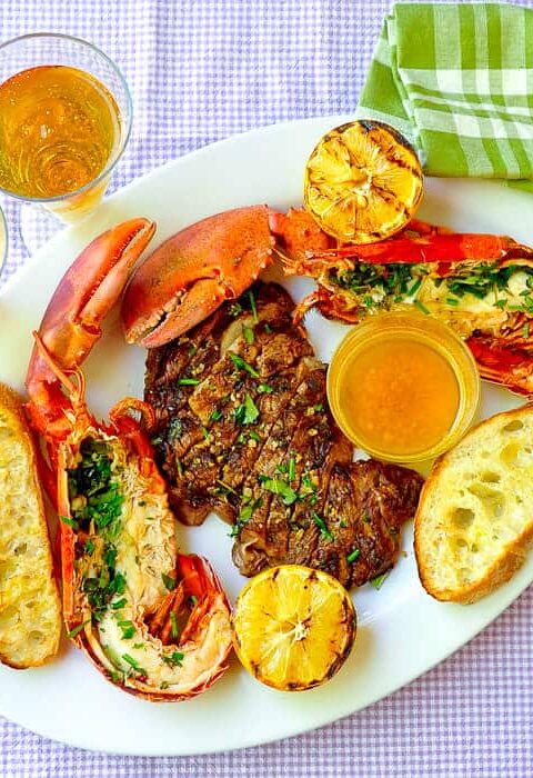 Grilled Lobster Surf n Turf with Lemon Garlic Brown Butter