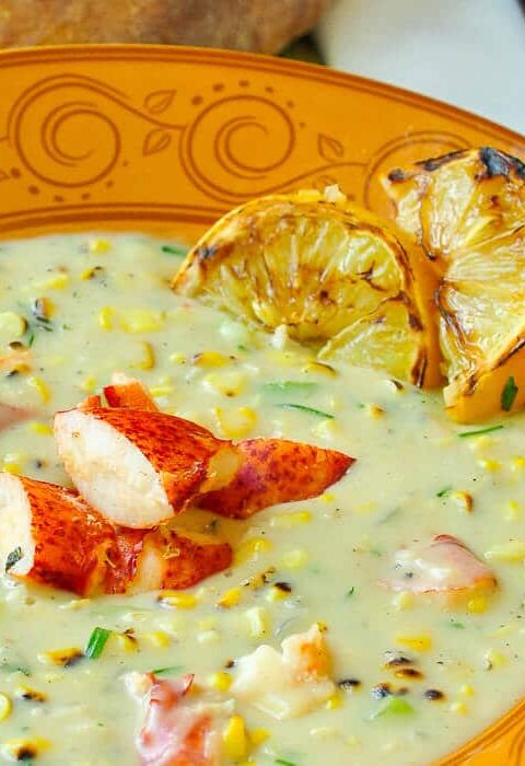 Lobster Chowder with Grilled Corn & Grilled Lemon