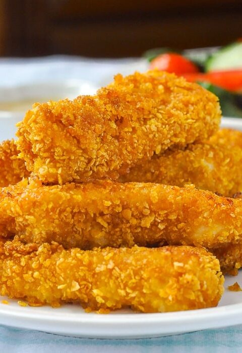 Crispy Cornflake Fish Sticks. Baked not fried! Fish sandwiches too!