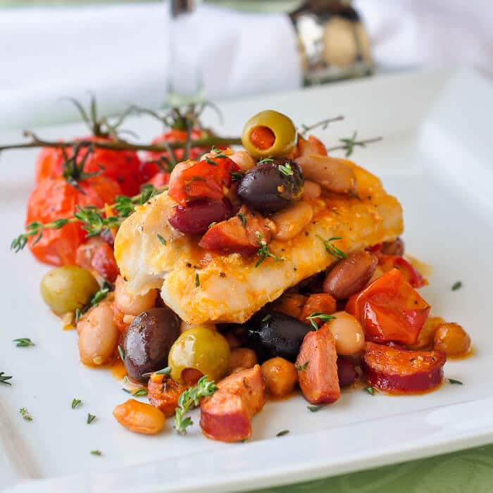 Baked Cod with 5 Beans and Chorizo – a healthy, delicious & very flavourful meal! Baked Cod with 5 Beans and Chorizo – a healthy, delicious & very flavourful meal!