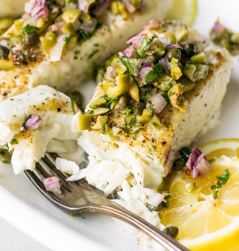 Pan Seared Fish topped with Olive Chimichurri Pan Seared Fish topped with Olive Chimichurri