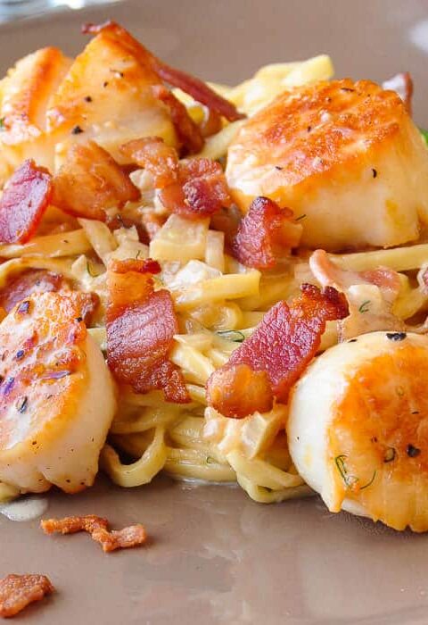 Pan Seared Scallops with Bacon Fennel Cream Sauce . So easy!