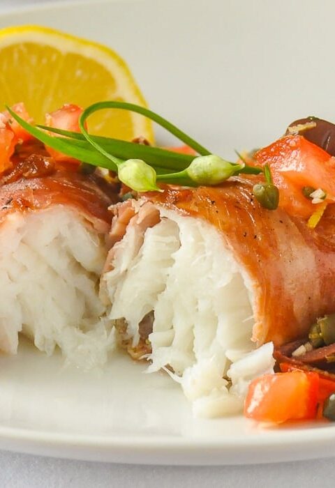 Prosciutto Wrapped Cod with Mediterranean Salsa
