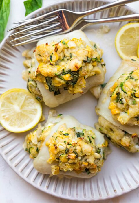 Crab-Stuffed Flounder With Corn and Zucchini—A Summer Favorite