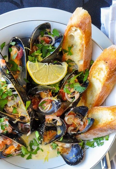 Lemon Dijon Moules Marinières. An incredible appetizer course