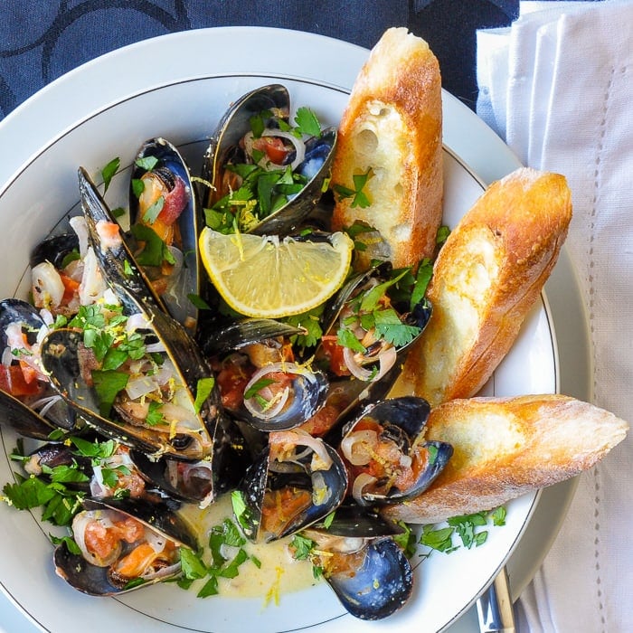 Lemon Dijon Moules Marinières. An incredible appetizer course Lemon Dijon Moules Marinières. An incredible appetizer course