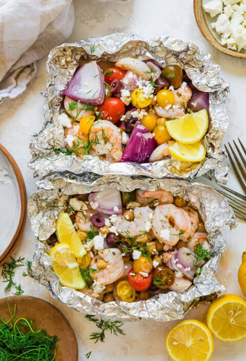 Easy Greek Shrimp Foil Packets