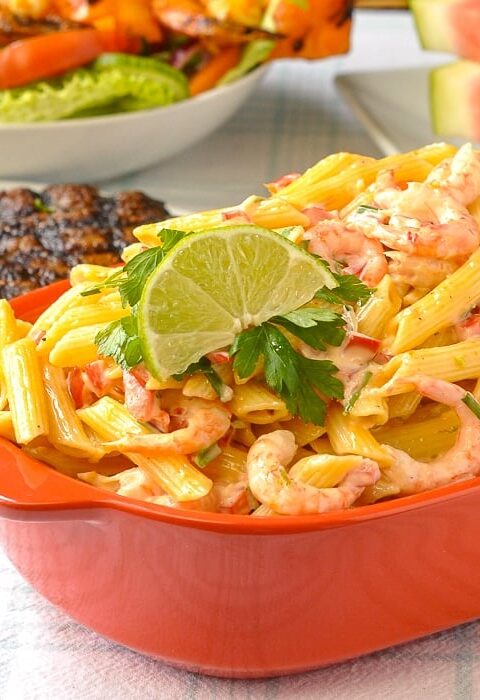 Penne Pasta Salad with Shrimp Chili & Lime – great BBQ side dish!
