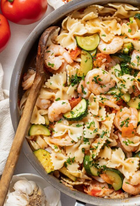 Shrimp and Zucchini Pasta with Fresh Tomatoes