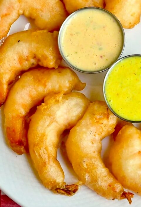 Beer Battered Shrimp with Chili Lime or Lime Curry Mayo